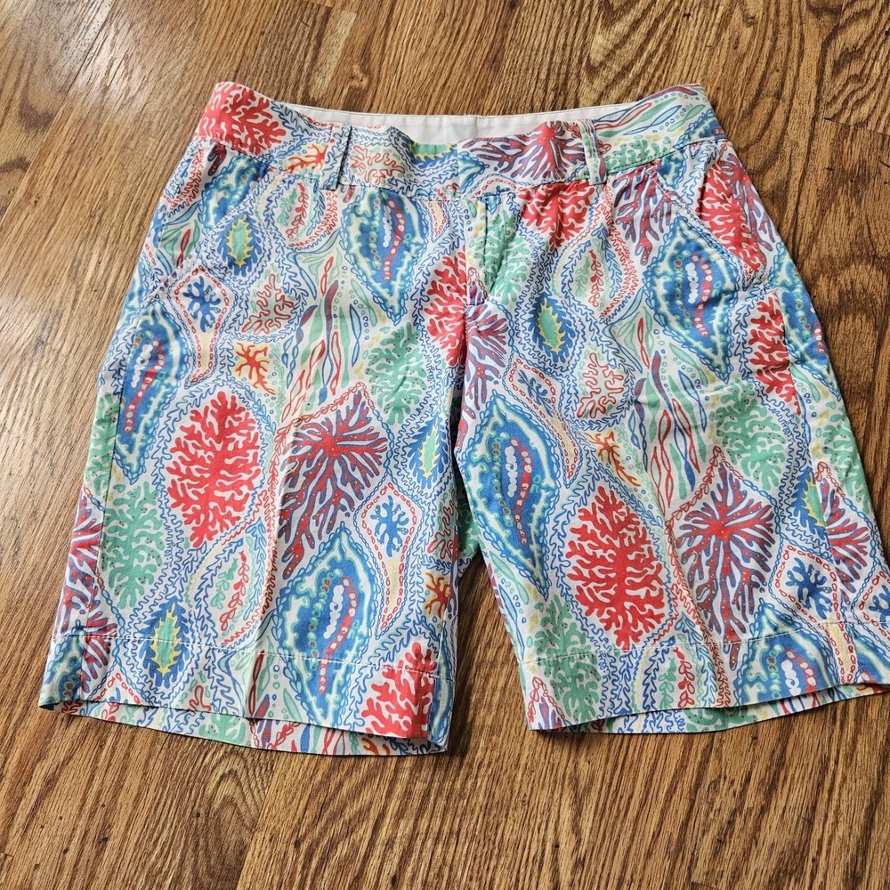 LILLY PULITZER Green/Pink Blue Bermuda Shorts Size 6 Cotton Summer EUC